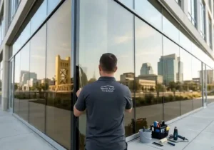 Commercial window film installed on a Sacramento office building